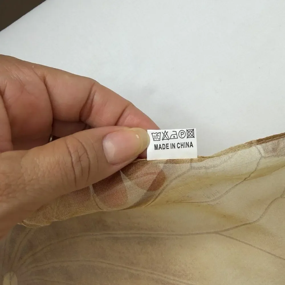 Unbranded Floral Print Tan Cream Colors Rectangular Scarf, 100% Polyester